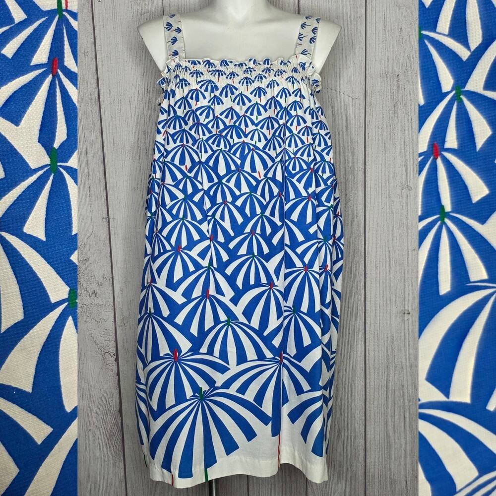 Vintage Truly Yours Blue Umbrella Novelty Print Waffle Weave Dress, sz XL